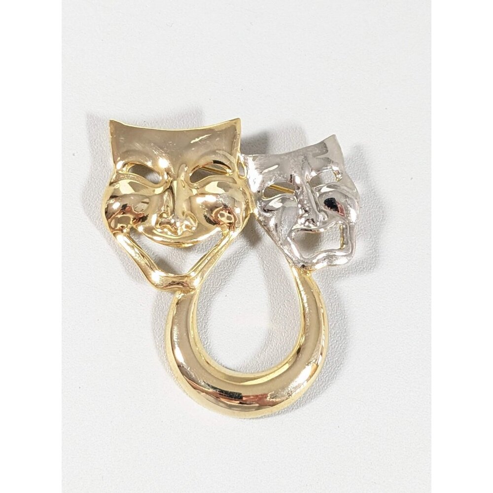 Vintage LR Lady Remington Two Tone Comedy Tragedy Theatre Mask Pin Brooch‎